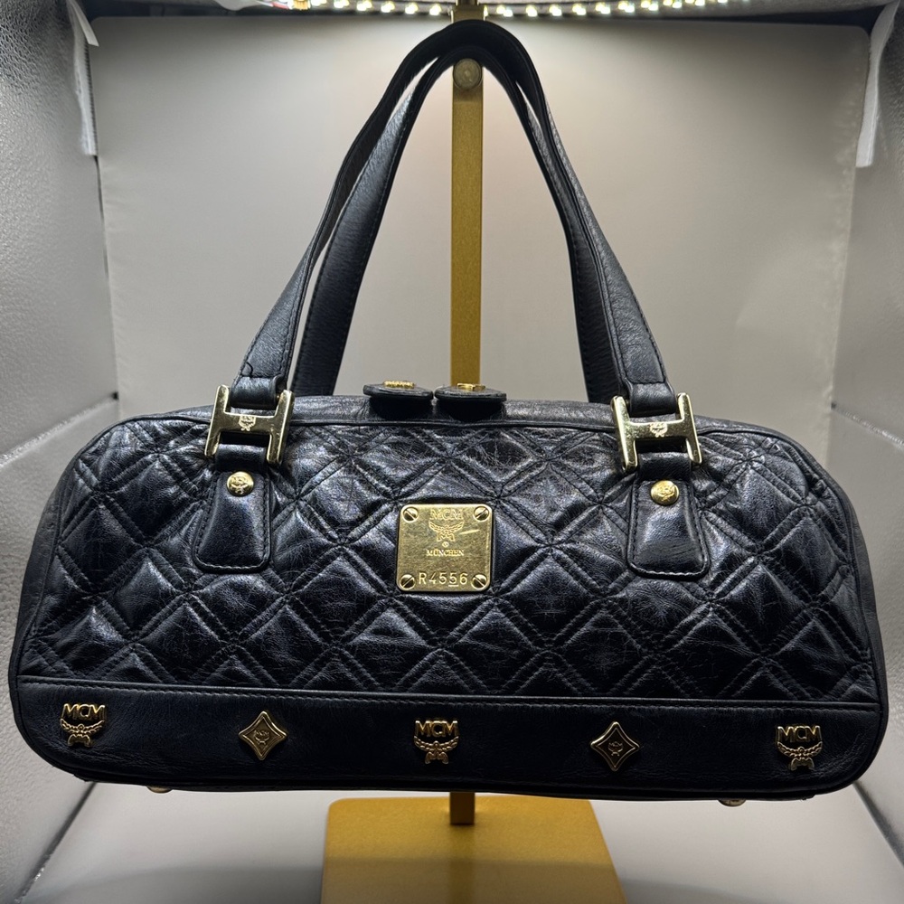 MCM Black Quilted Shoulder Bag with Gold Accents